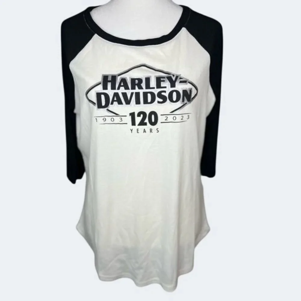 Harley-Davidson Womens 120th Anniversary Raglan Baseball Tee With 3/4 Sleeves L - Picture 3 of 15